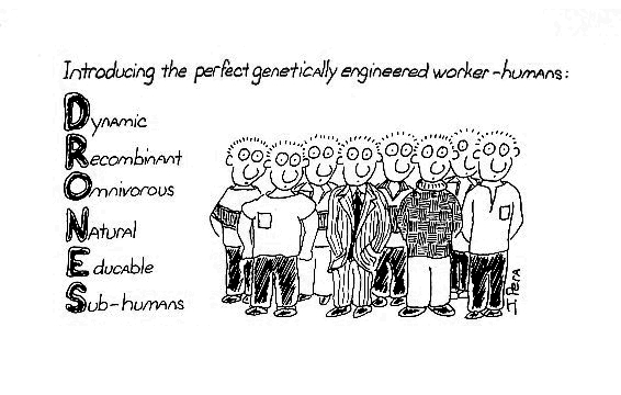 A cartoon drawing about cloning inexpensive employees is displayed here