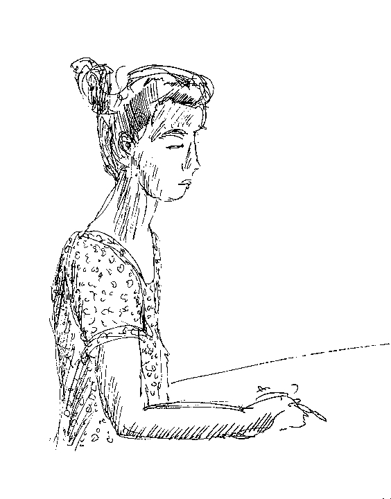 A drawing of a young woman drawing is displayed here